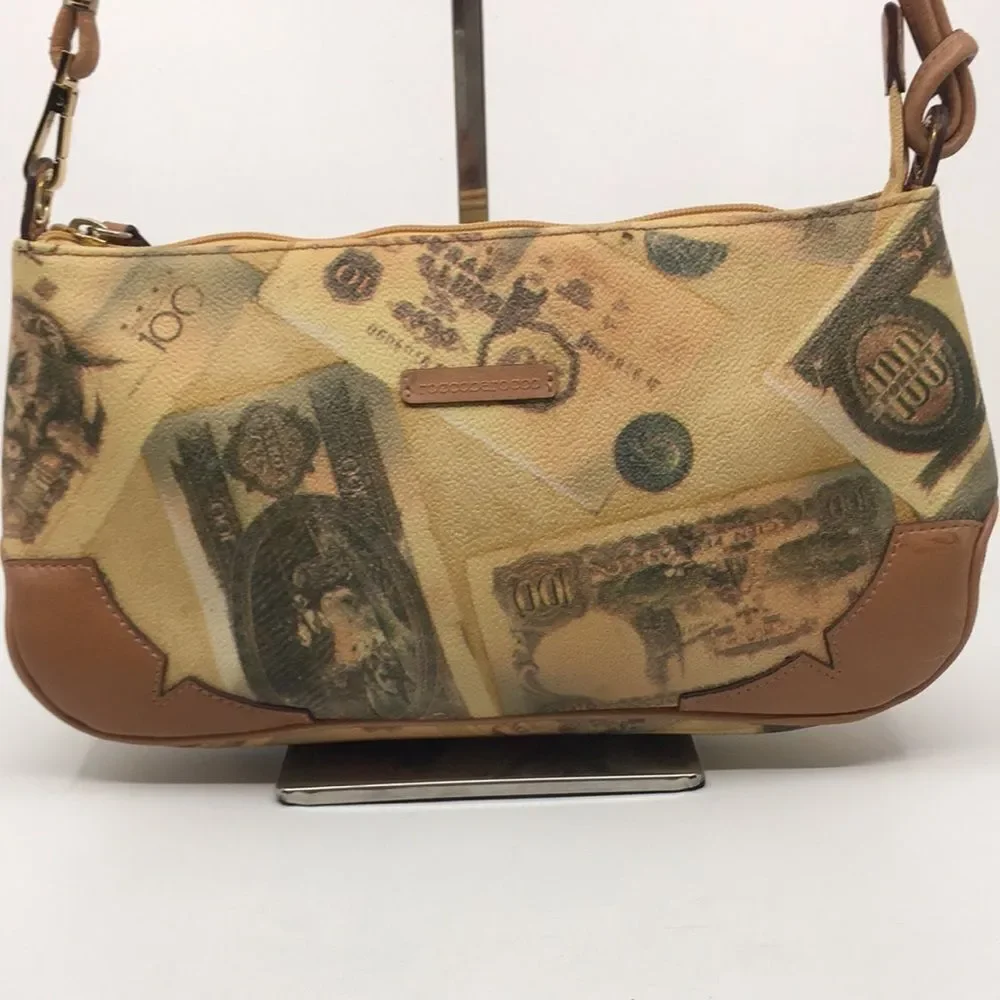Roccobarocco Italian Coated Canvas Y2K bag with currency print